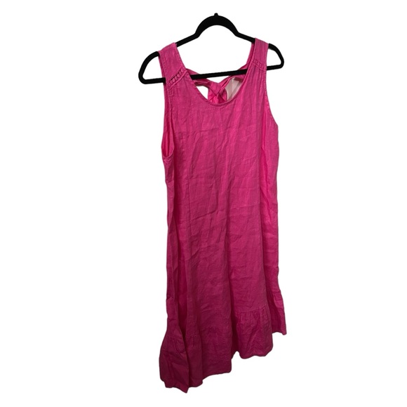 Terzo Millennio Pink 100% Linen Made In Italy Ruffle Hem Size Small Dress. - Picture 2 of 8